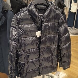 Calvin Klein Glossy Dark Blue Quilted Jacket Size S MSRP $225 NWT